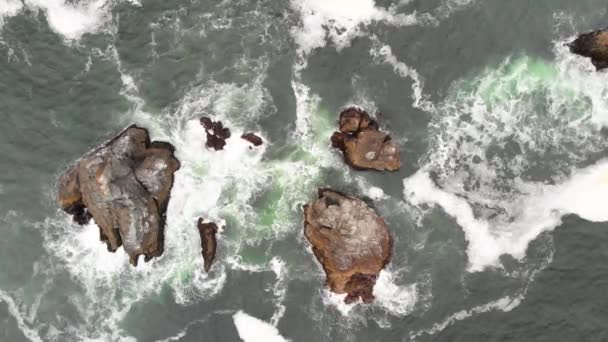 Still Top Aerial View Waves Swelling Crashing Rocks Sonoma Coast — Stok video