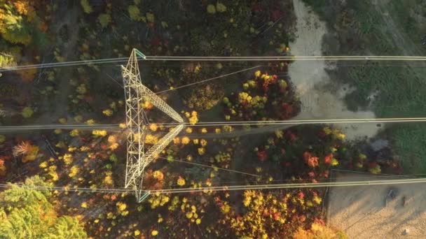 运输水电的电力塔架的空中垂直俯冲 — 图库视频影像