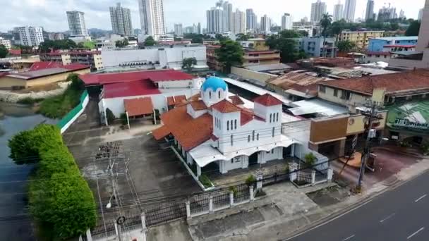 Imágenes Aéreas Aviones Tripulados Iglesia Ciudad Panamá — Vídeos de Stock