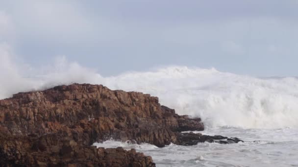 Divoce Bouřlivý Whitewater Pobřeží Přestávka Vytváří Sprej Mořskou Pěnu — Stock video