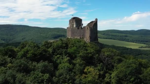 Drone Footage Ruins Old Castle Middle Ages Holloko Hungary Drone — Stock Video