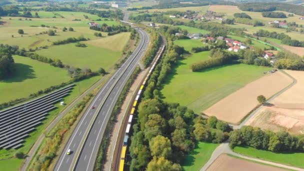 Freight Train Containers Passing Landscape — 图库视频影像