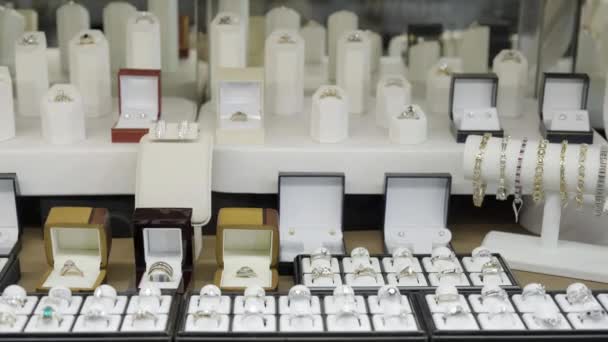 Assortiment Bagues Dans Une Vitrine Bijoux Poussez — Video