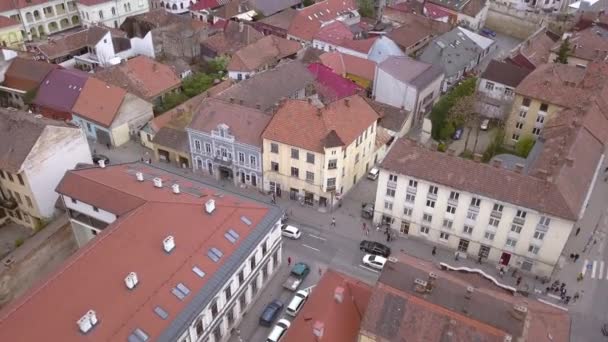 Aerial Drone Shot Charming Romanian City Full Old World Architecture — стокове відео