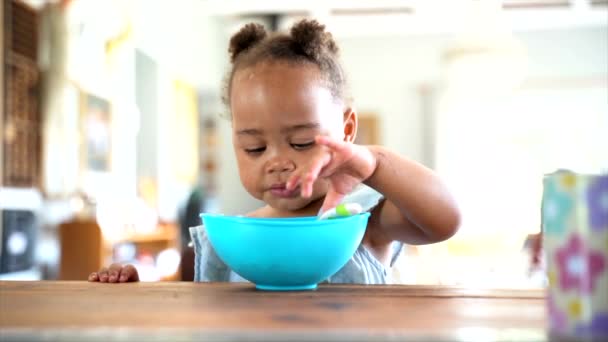 Sul Africano Menina Gravura Que Colher Todos Almoçando — Vídeo de Stock