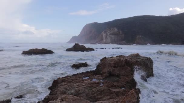 Misty Seascape Scene Foaming River Bar Knysna Heads South Africa — Stok video