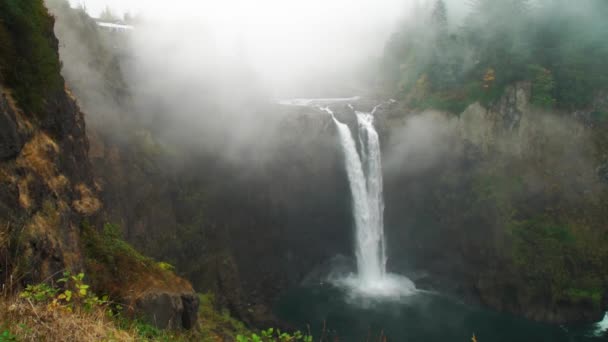 Snoqualmie Falls Misty Morning Autumn Full Wide Scene — Vídeo de Stock