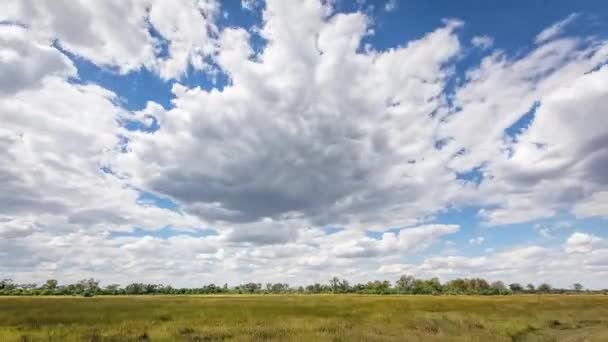 Las Nubes Cúmulos Forman Avanzan Sobre Paisaje Plano Lapso Tiempo — Vídeo de stock