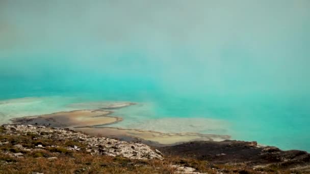 Aqua Marine Blue Super Beheizte Vulkanische Pools Den Grand Prismatic — Stockvideo