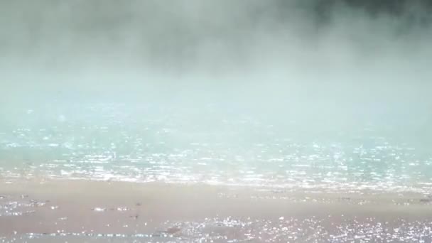 Dampfend Heißes Wasser Fließt Zum Firehole Rivere Die Herrlichen Prismatic — Stockvideo