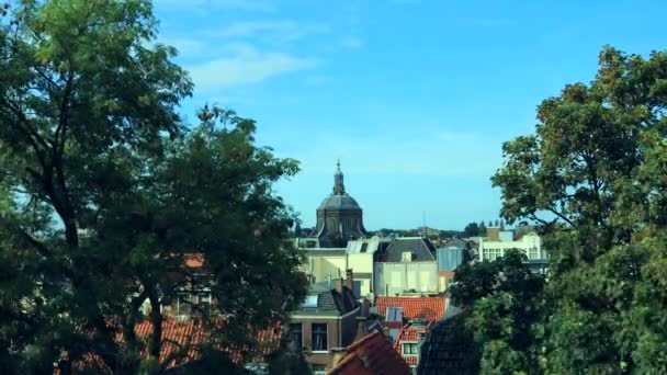Timelapse Opname Van Leiden Stad Tijdens Mooie Zomerdag Oude Marekerk — Stockvideo
