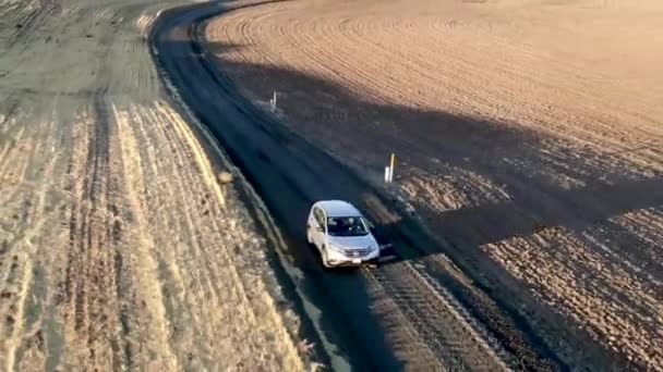 Drone Traclomg Tiro Carro Dirigindo Direção Câmera Longo Uma Estrada — Vídeo de Stock