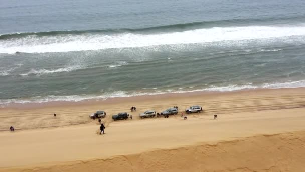 나미브 사막에 해변에서 자동차들의 — 비디오