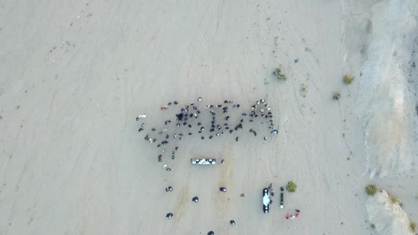 ナミビア砂漠で アフリカ という言葉を作り出す人々の上空からの空中撮影 — ストック動画