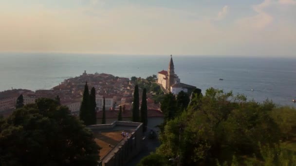 Este Tiro Panela Piran Uma Cidade Slovenia Você Pode Ver — Vídeo de Stock