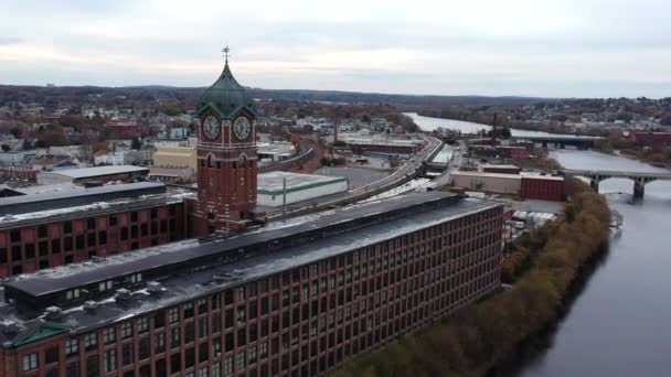 Extérieur Musée Avec Tour Horloge Moulin Yer Long Rivière Merrimack — Video