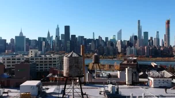 Water Tower Rooftops Overlooking Residential Building Hunter Point South Long — Stok video