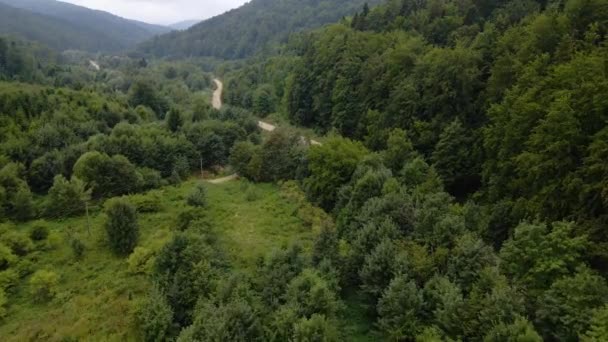 Veduta Aerea Una Strada Nelle Montagne Dei Carpazi Giorno Nuvoloso — Video Stock