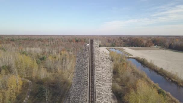 Aerial Top Rollercoaster Closed Amusement Park Michigan — 图库视频影像