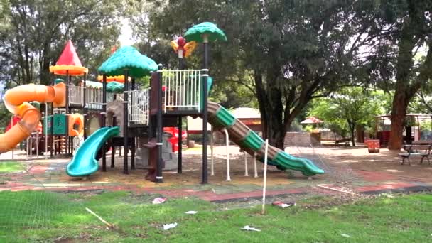 Empty Child Playground Jungle Gym Panning Left Right — Stock Video