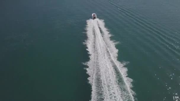 Aerial Tilt Chasing Speedy Power Boat Sunny Knysna Lagoon Africa — Stock video