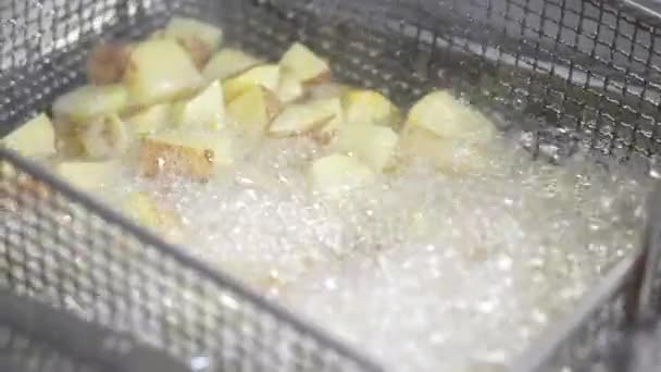 Smażenie Ziemniaków Patatas Bravas Frytkownicy Zwolnionym Tempie — Wideo stockowe