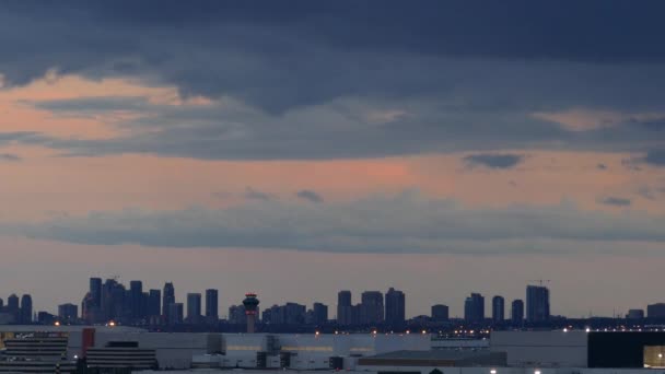 Time Lapse City Skyline Skyscraper Buildings Horizon Sunset Wide Shot — Stock Video