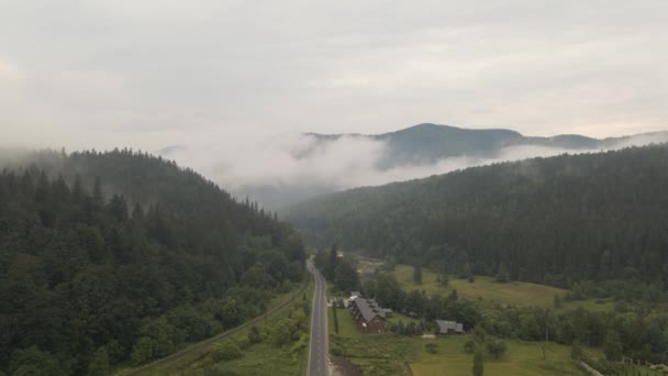 Straight Road Cutting Beautiful Valley Ukraine Europe Overcast Day — Video Stock