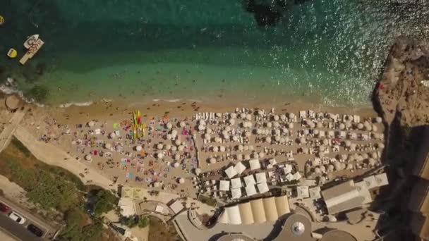 Top Drone Shot People Banje Beach Dubrovnik Croatia Adriatic Sea — Stock Video
