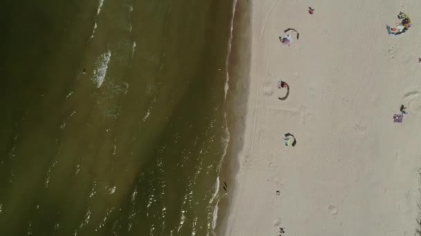 People Beach Baltic Sea Coast Bath Sunbathe Aerial Top — Αρχείο Βίντεο