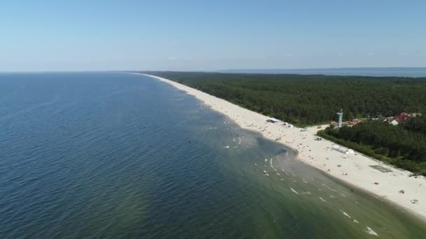 Vue Aérienne Entrée Plage Pleine Personnes Vol Avant Dessus Mer — Video