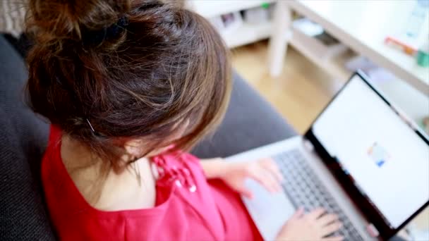 High Angle View Lady Touching Screen Laptop Selective Focus — Stok Video