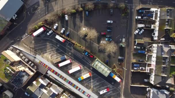 Slow Forwards Flying Top Shot Small City Bus Depot Road — Stock Video