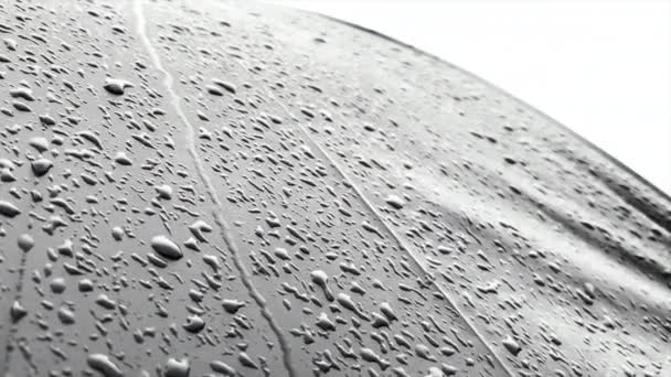 Gouttes Pluie Sur Surface Parapluie Noir Panoramique Lent Gauche Droite — Video