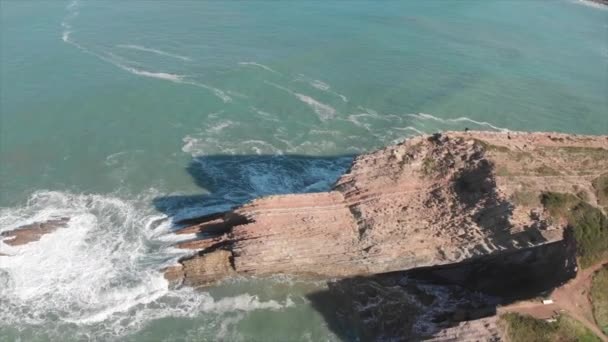 Aerial Drone Shot Flysch Zumaia Sunny Day Basque Country Spain — Stock Video