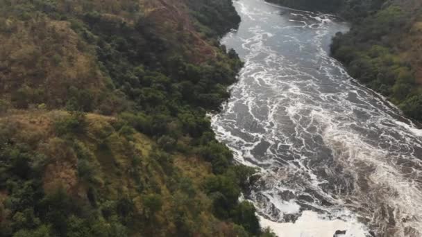 Strzał Samolotu Nad Rzeką Nilu Afryce Tło Natury Murchison Falls — Wideo stockowe