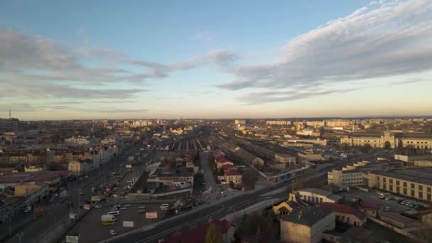 Wide Aerial Shot Lviv Sunset Beautiful Day Ukraine — Stock Video