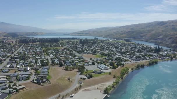 Boven Drijvende Drone Cromwell Bij Het Meer Centraal Otago — Stockvideo
