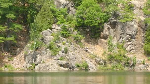 Uma Vista Horizontal Incrível Lago Ambiente Arborizado Rochoso Conceito Tranquilidade — Vídeo de Stock