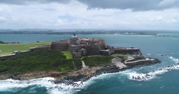 Castillo San Felipe Del Morro San Juan Puerto Rico Drohnenschuss — Stockvideo