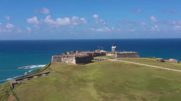 Castillo San Felipe Del Morro Colorido Drone Disparado Cristal Clrear — Vídeo de Stock