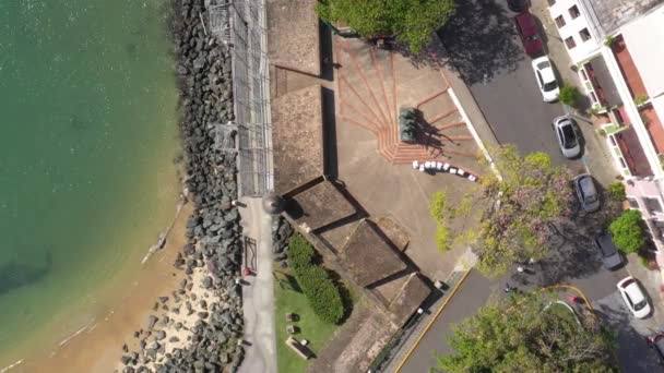 Rogativa Plaza San Juan Puerto Rico Cerca Fortalez Drone Shot — Vídeos de Stock