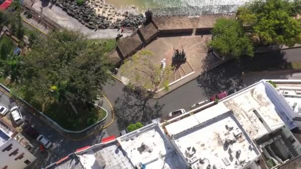 Rogativa Plaza San Juan Puerto Rico Fortalez Drone Shot — стокове відео