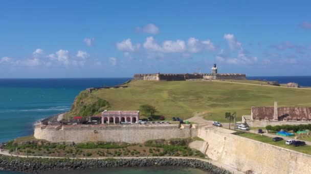 Castillo San Felipe Del Morro Bunte Drohne Auf Einem Kristall — Stockvideo