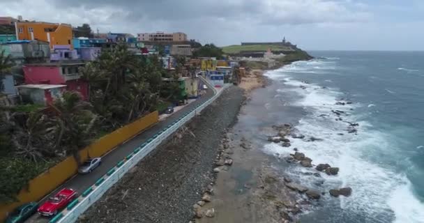 Perla Morro San Juan Porto Rico Drone Shot Oceano — Vídeo de Stock