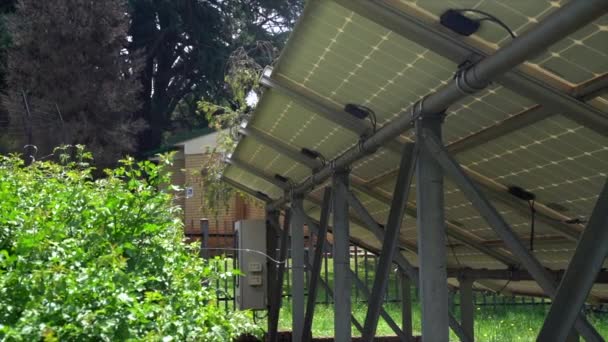 Back Solar Panels Panning Full Shot Left Right — Stock Video