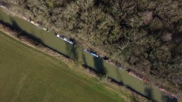 Bateaux Étroits Vue Aérienne Grand Union Canal Hiver Warwickshire — Video