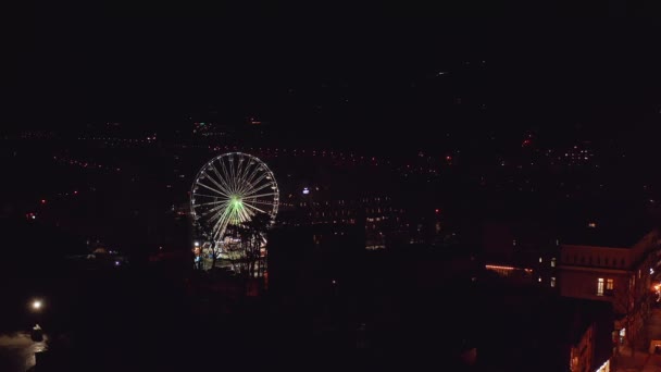 Riesenrad Zakopane Bei Nacht Polen Luftaufnahme — Stockvideo