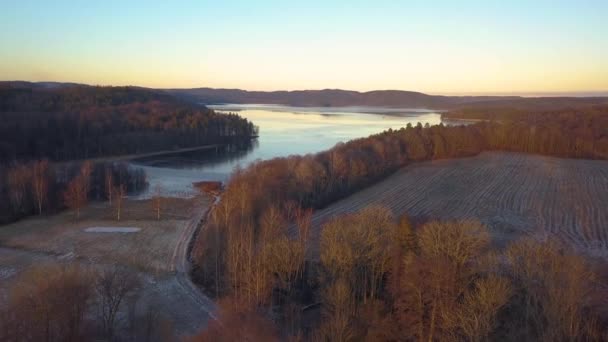 Riktig Bild Stor Svensk Sjö Vintern Inspelning Från Solnedgången Med — Stockvideo