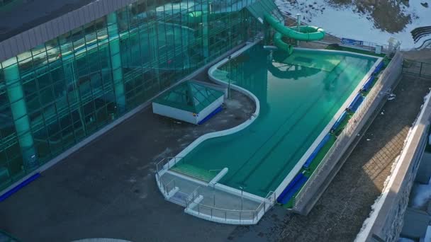 Piscina Vacía Parque Acuático Zakopane Invierno Zakopane Polonia Aérea — Vídeo de stock